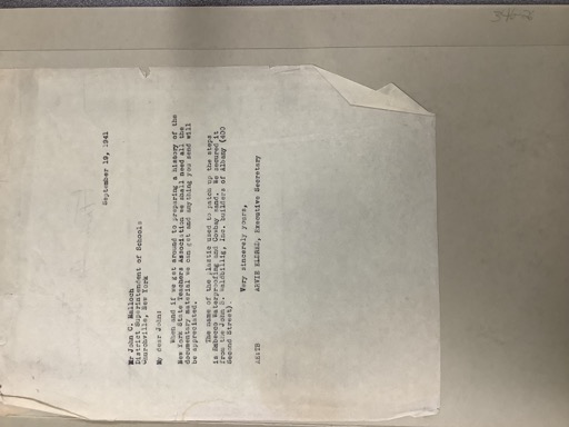 Letter regarding history of New York State Teachers Association