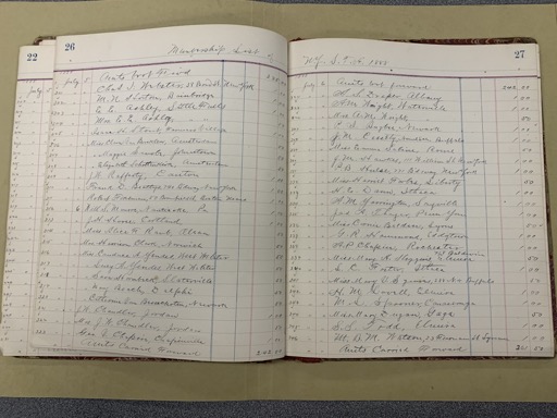 Handwritten ledger entries