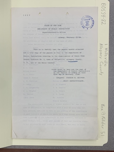 Letter from New York State Department of Public Instruction