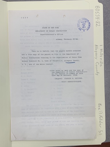 Letter from New York State Department of Public Instruction