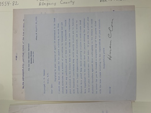 Reply to inquiry about union-free school district papers